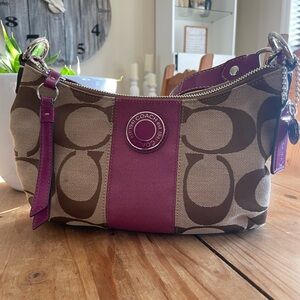 Coach Signature Brown and Purple shoulder Bag